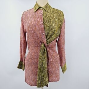 Beatrice b Italia Viscose & Silk Patchwork Panel Shirt in Scratch Print Size 2